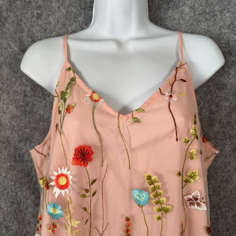 Beige ECI Fairy Floral Embroider Garden Sheer Slip Dress Size‎ 12 Pink Butterfly - Picture 2 of 13